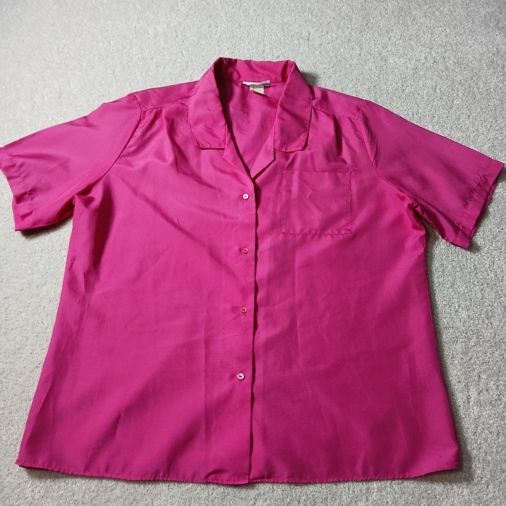 Vintage Blouse Size Medium Paris Station Short Sleeve Satin Polyester Button Up